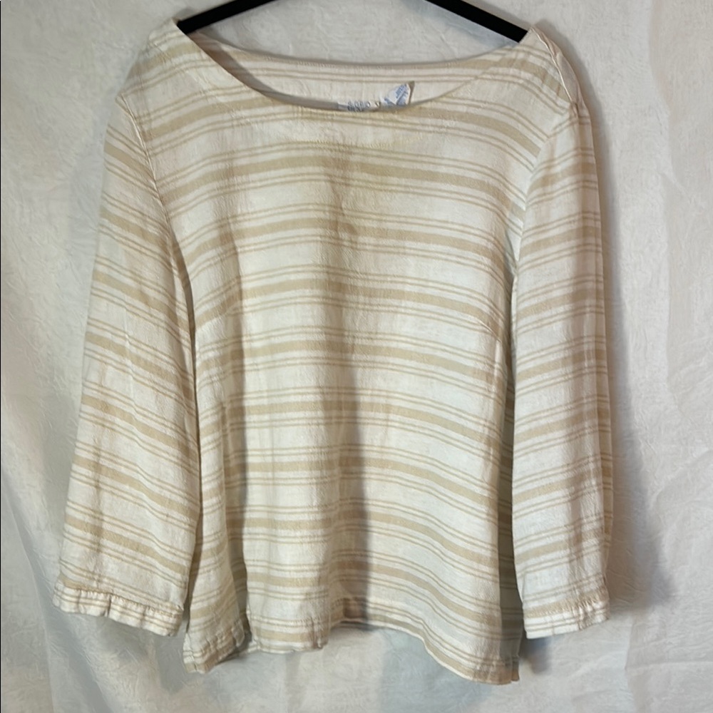 Multicolored bateau neck 3/4 sleeve relaxed blouse